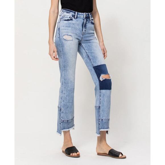 NEW FLYING MONKEY 25 The Pond High Rise Distressed Patched Crop Flare Jeans - Picture 1 of 12